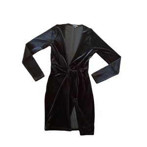 Fashion Nova Black Velvet Deep V Long Sleeve Mini Dress